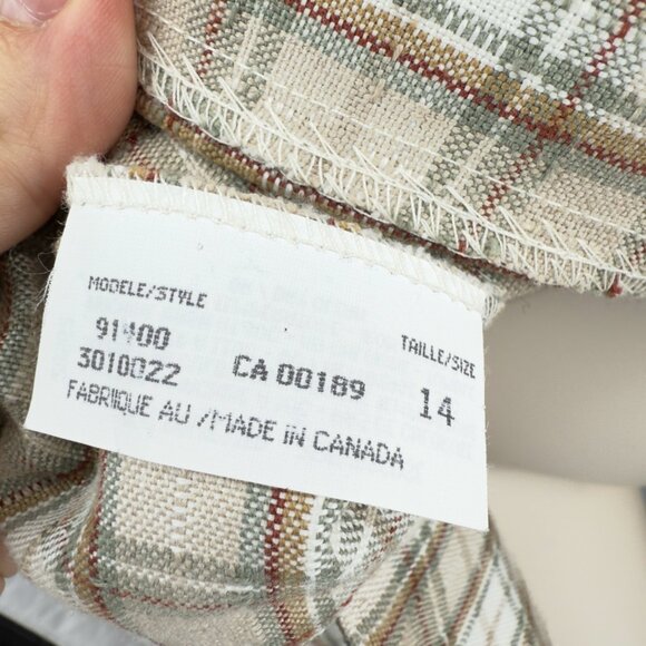 VINTAGE Plaid Belted Academia Canada Beige Red Brown Sage Light Blazer M - Picture 5 of 8